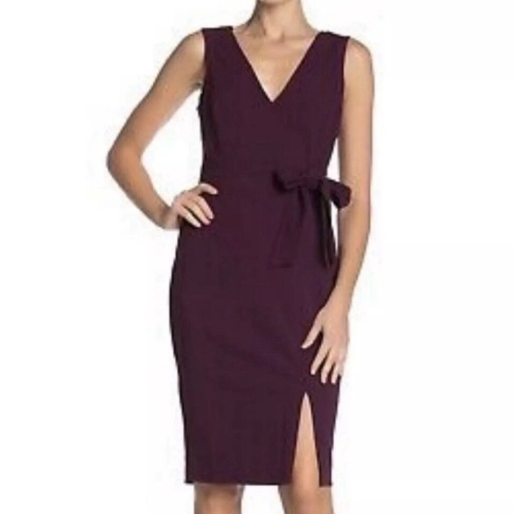 Vince Camuto Plum Waist Tie Faux Wrap Sleeveless Midi Dress
